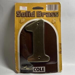 #1 Vintage Cole Solid Brass Number House Numbers 4” Hardware New In Package